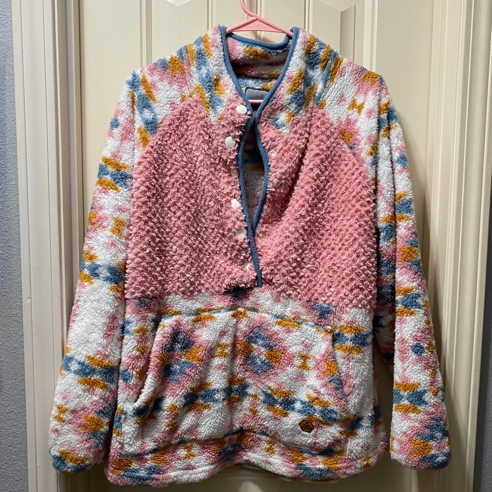 Half (1/2) Button up Sherpa Simply Southern Aztec Pullover XL